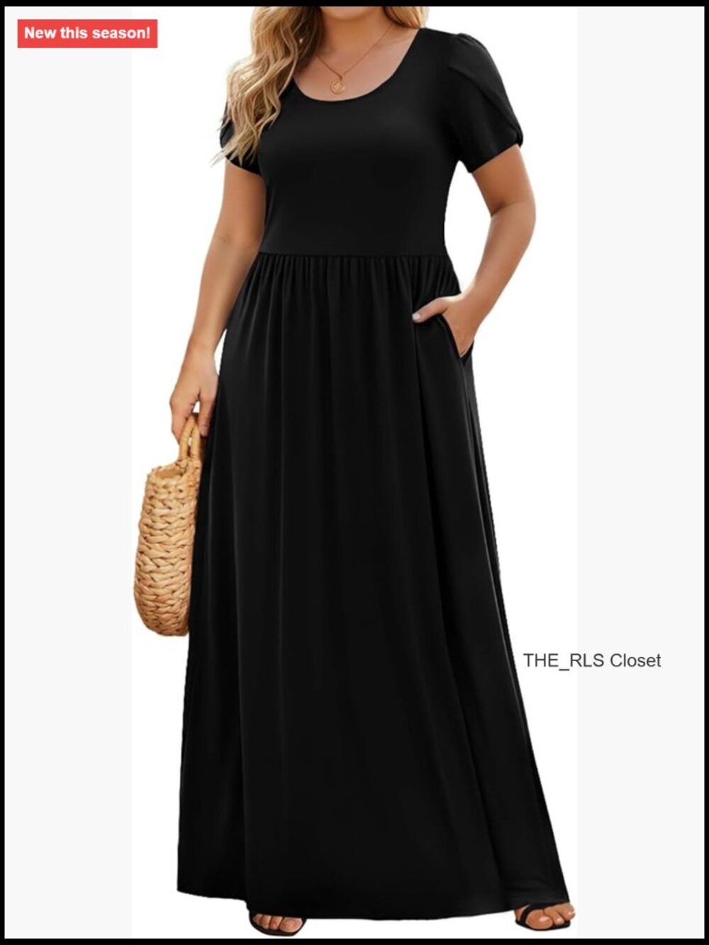 Plus Size Maxi Dress With Pockets, Casual Loose Fit, 95% Polyester 5% Spandex
